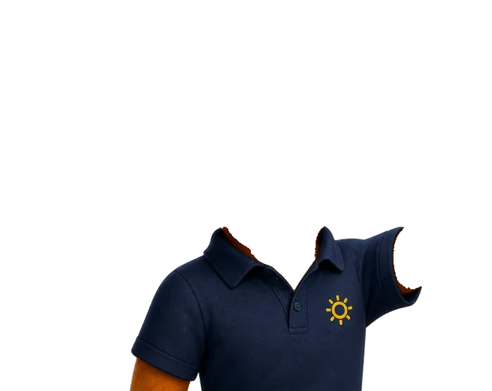 Le renard, mascotte de Renard Solaire, fait le signe de la victoire.